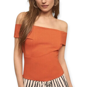 Deletta Off-the-Shoulder Orange Ponte Knit Blouse XS